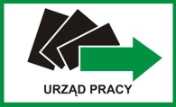 napis urząd pracy i trzy prostokąty oraz strzałka w kolorach przechodzących od czarnego do zielonego