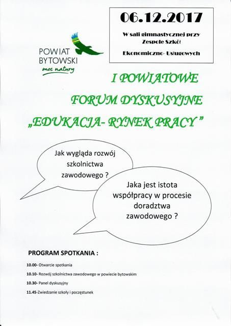 I powiatowe forum dyskusyjne „Edukacja- Rynek pracy - 06.12.2017r.